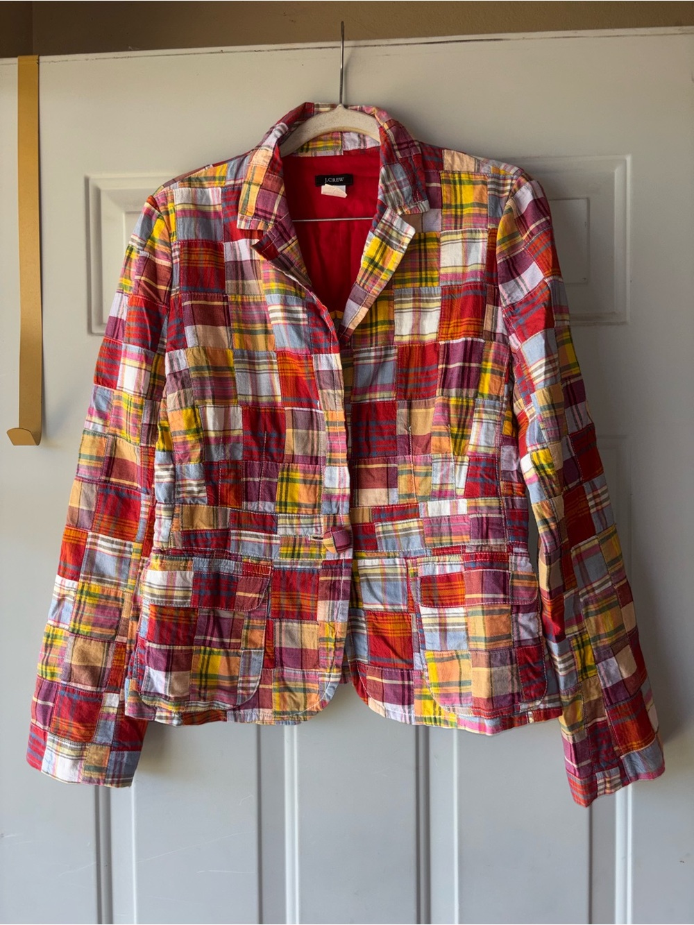 J. Crew patchwork madras plaid jacket size 6